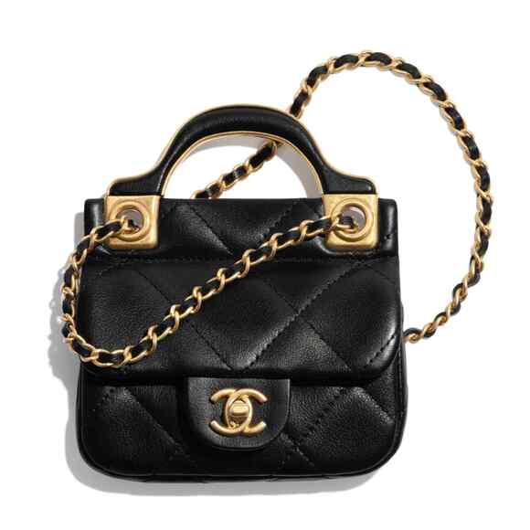 Chanel 21A Black Mini Flap Card Holder With Chain Handle Shoulder Crossbody Bag - Picture 1 of 12